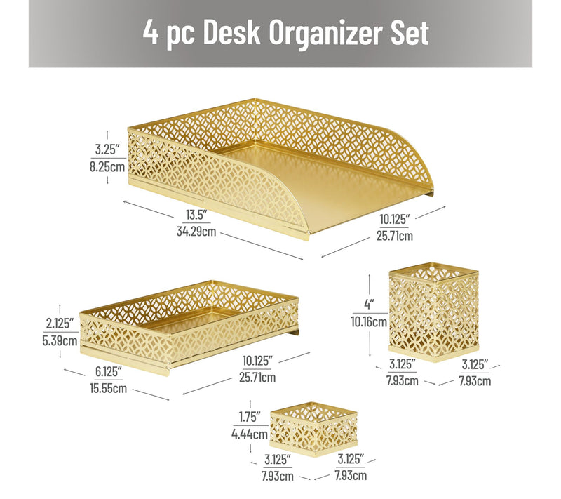 Mind Reader Gold Desk Organizer 4-Piece Set — View 3