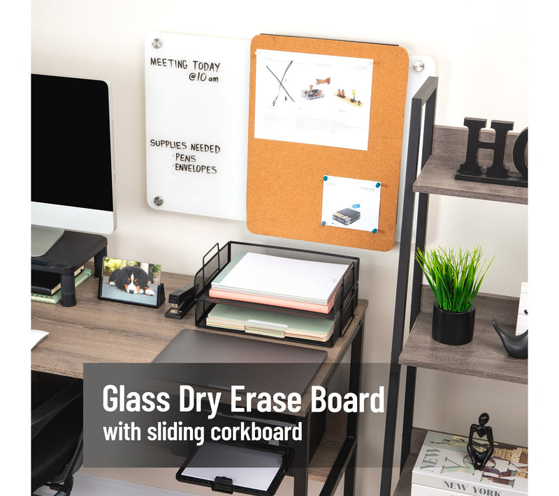 Mind Reader Glass Dry Erase Board with SlidingCorkboard — View 2
