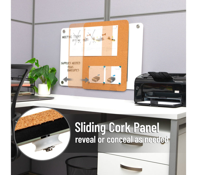 Mind Reader Glass Dry Erase Board with SlidingCorkboard — View 4
