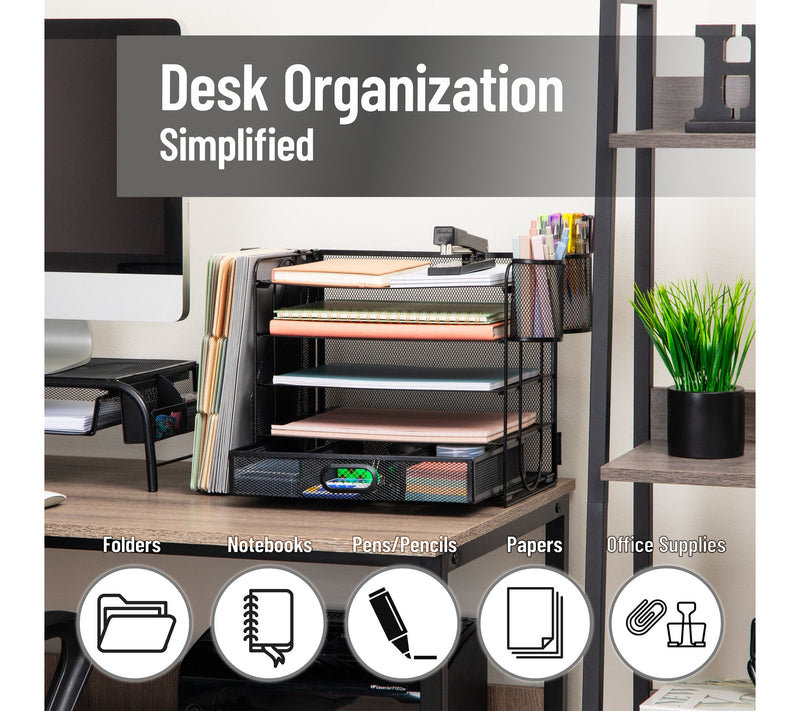 Mind Reader Mesh Office Desktop Organizer, Black — View 2