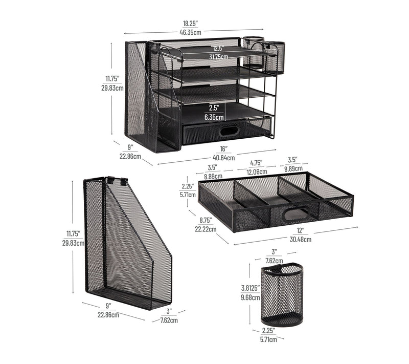 Mind Reader Mesh Office Desktop Organizer, Black — View 3