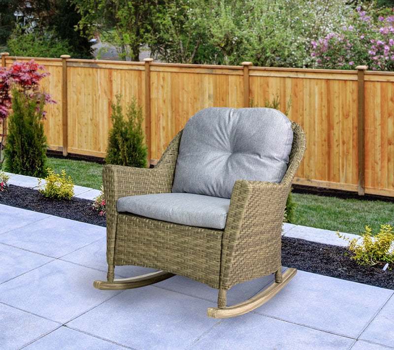Northlight 34" Gray Resin Wicker Rocker Chair w / Cushions — View 2