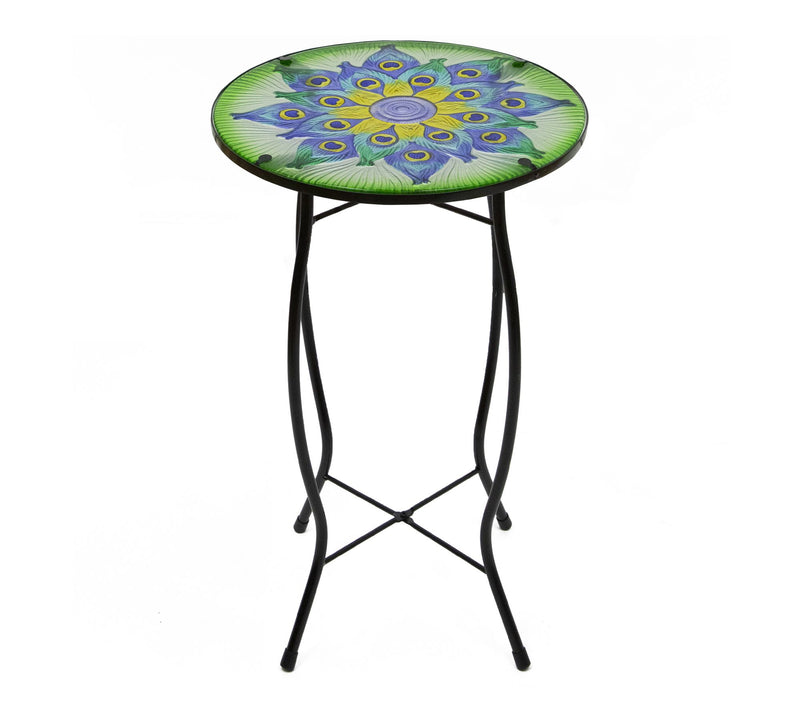 Northlight 19" Green Blue Peacock Glass Patio Side Table — Main view