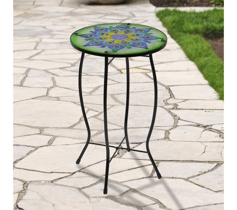 Northlight 19" Green Blue Peacock Glass Patio Side Table — View 2