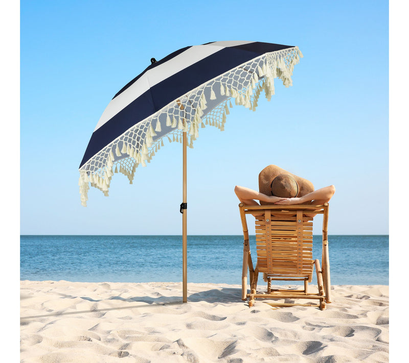 Northlight 6.5' Striped Macrame Boho Umbrella — View 5