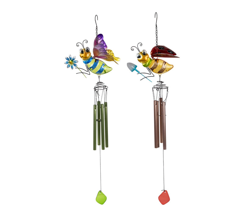 Northlight Pink Green Bees Garden Windchimes -30" Set of 2 — Main view