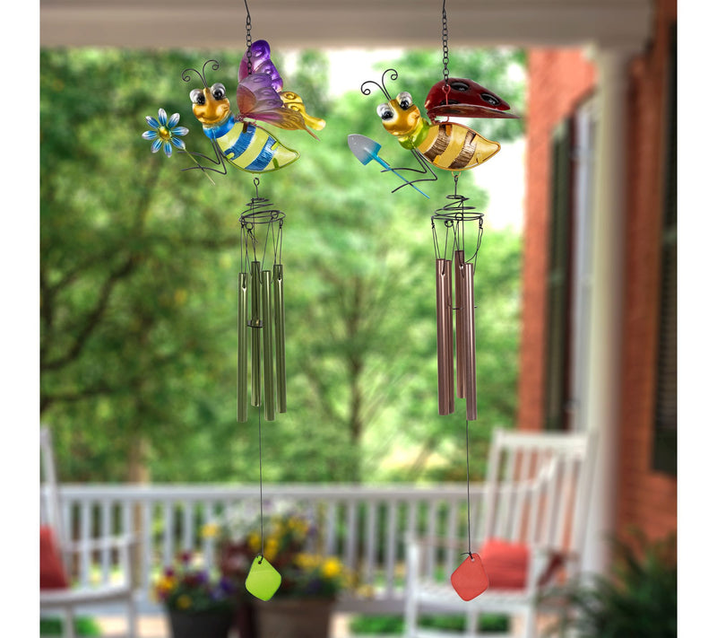 Northlight Pink Green Bees Garden Windchimes -30" Set of 2 — View 2