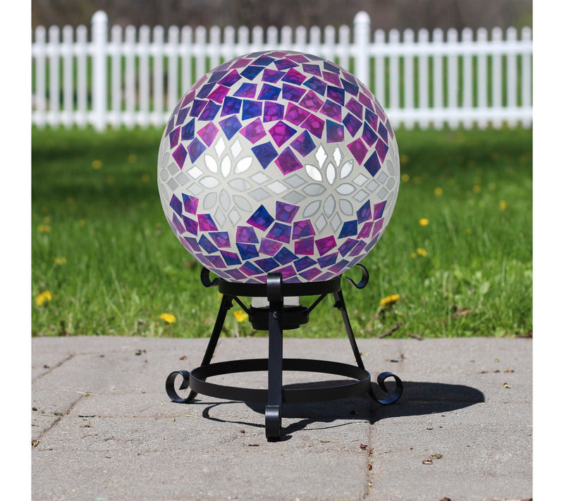 Northlight 10" Mosaic Floral Gazing Ball PurplePink Silver — View 2