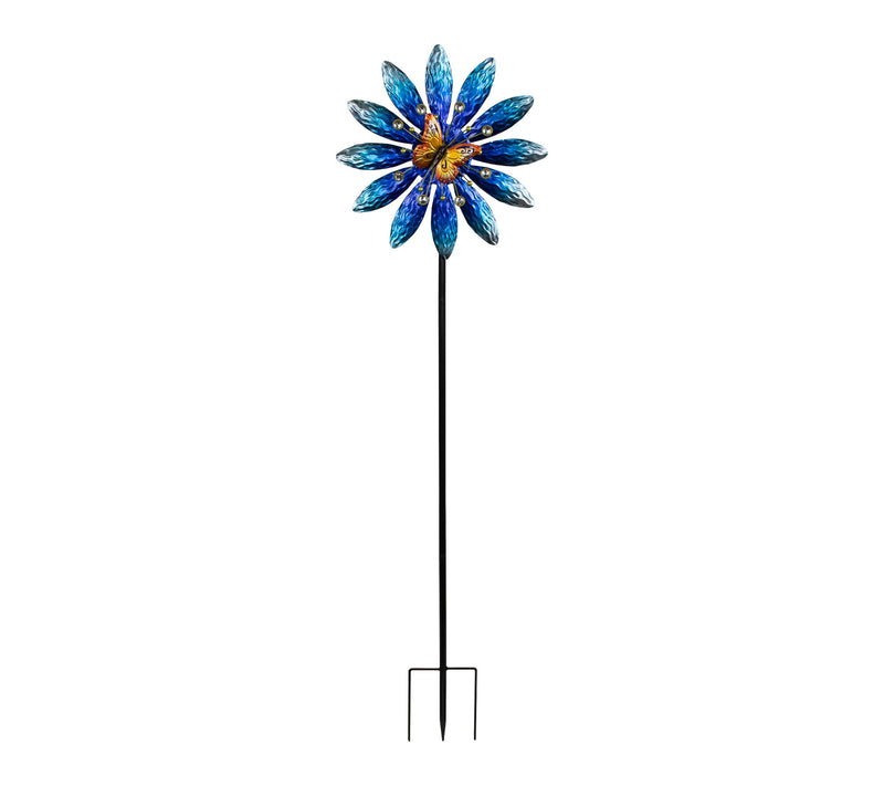 Northlight Blue Flower with Butterfly PinwheelGarden Stake — Main view