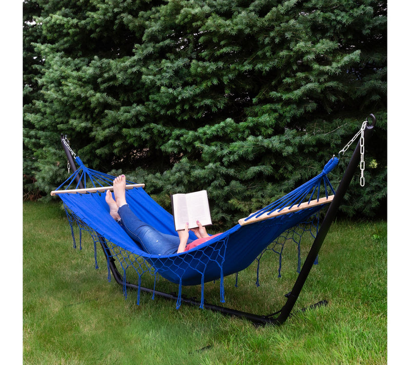Northlight Hammock Netted Fringe & Wooden Bars100" x 41" Navy — View 2