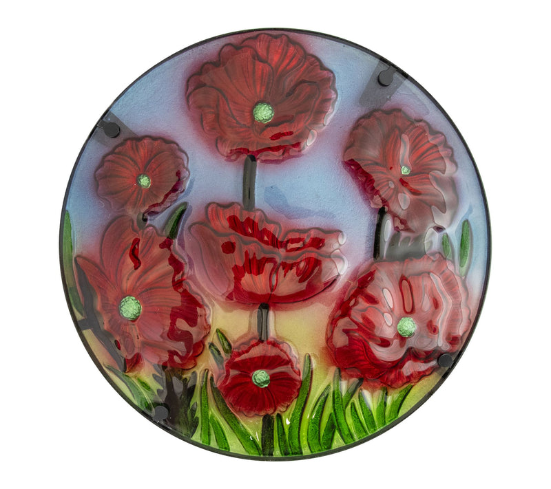 Northlight 19" Red Floral Poppies Glass Patio Side Table — View 3