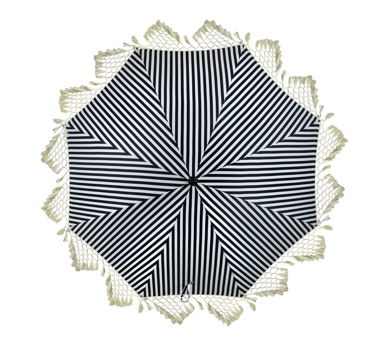 Northlight 6.5' Striped Macrame Boho Umbrella Black White — View 5
