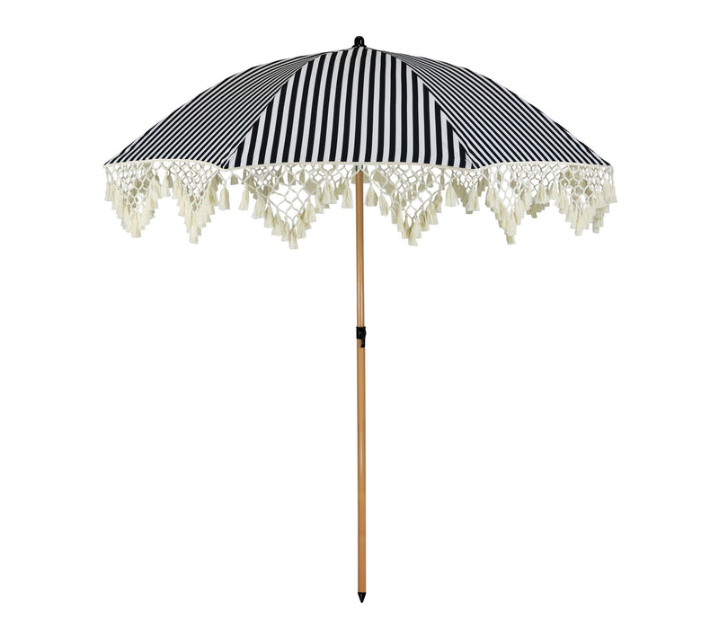 Northlight 6.5' Striped Macrame Boho Umbrella Black White — View 7
