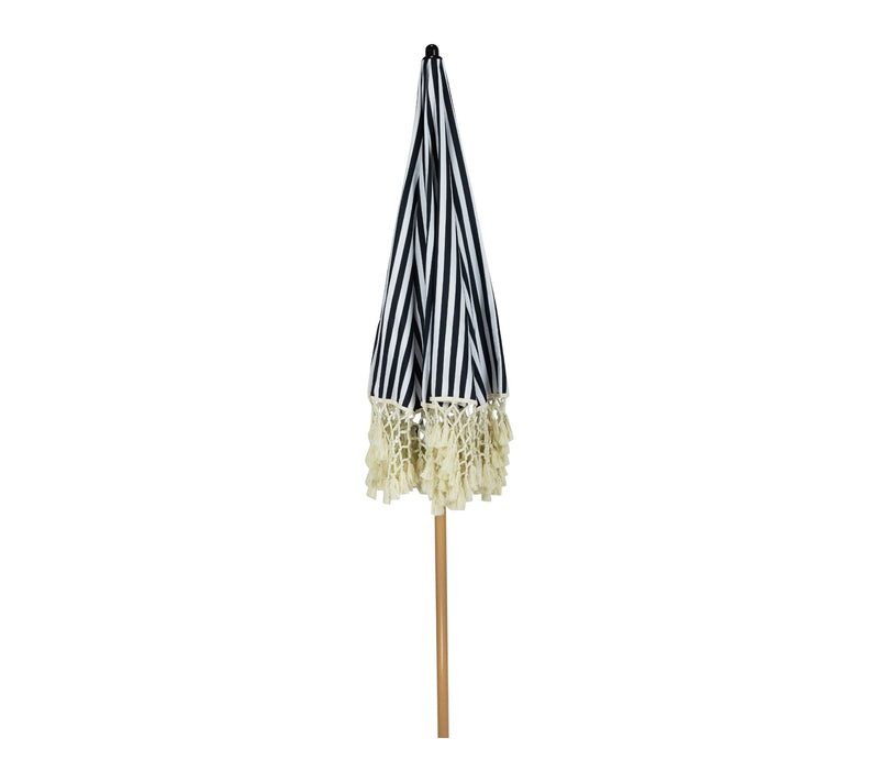 Northlight 6.5' Striped Macrame Boho Umbrella Black White — View 4