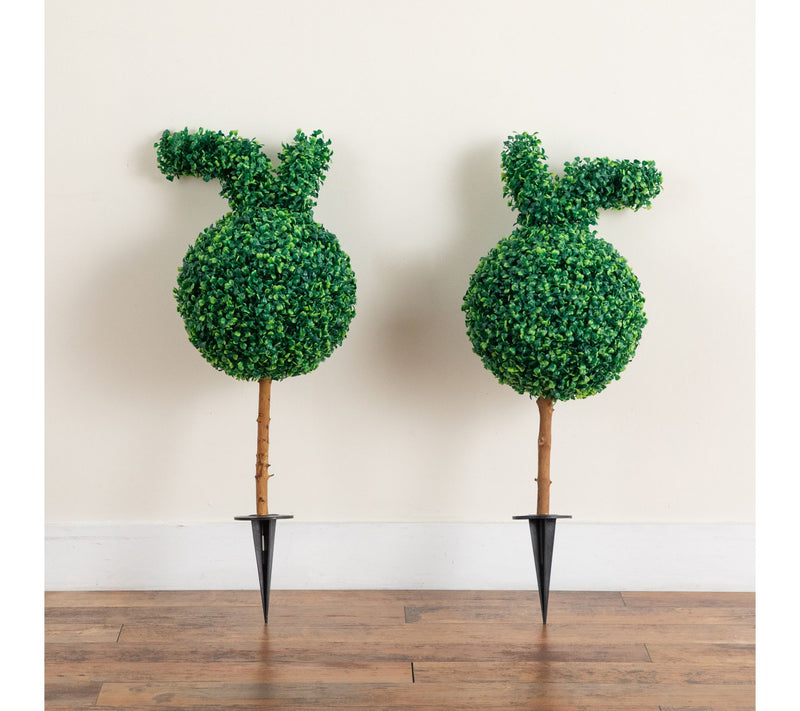 Nearly Natural 12" Artificial Boxwood Ball Easter Bunny Topiar — View 8