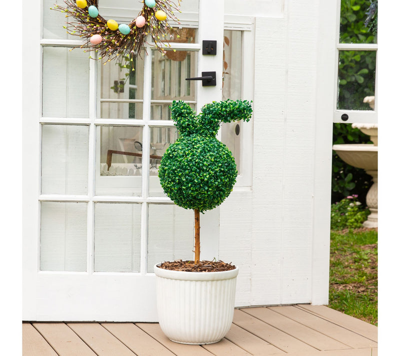 Nearly Natural 12" Artificial Boxwood Ball Easter Bunny Topiar — View 5