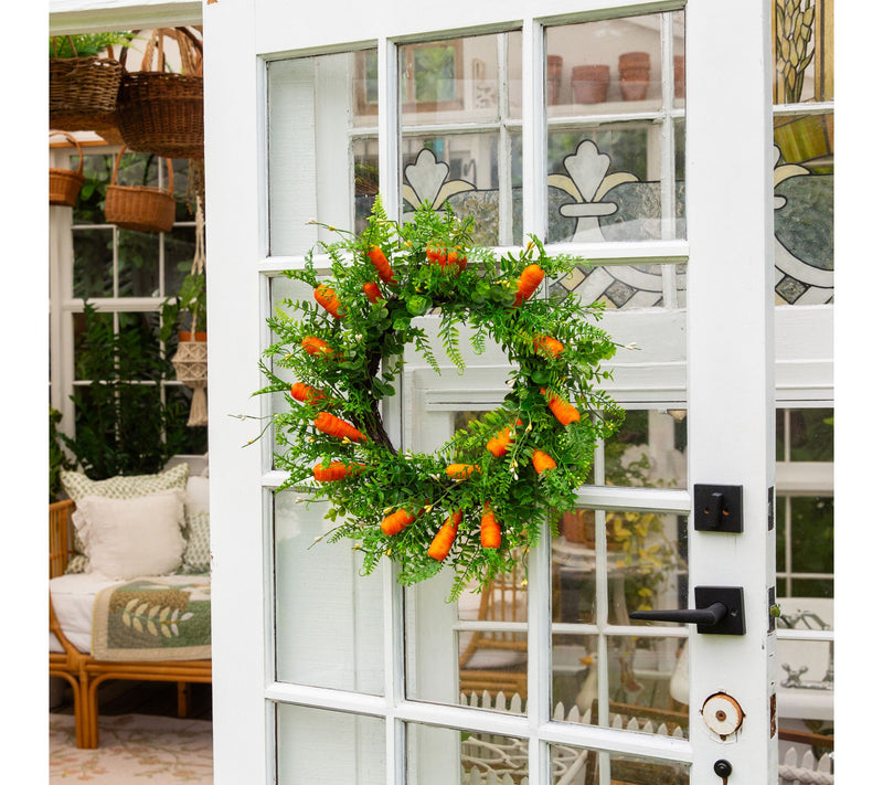 Nearly Natural 22" Mixed Fern Wreath with Carrot Ornaments — View 6