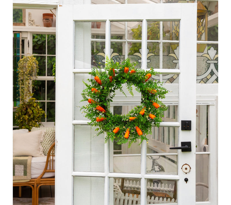Nearly Natural 22" Mixed Fern Wreath with Carrot Ornaments — View 7