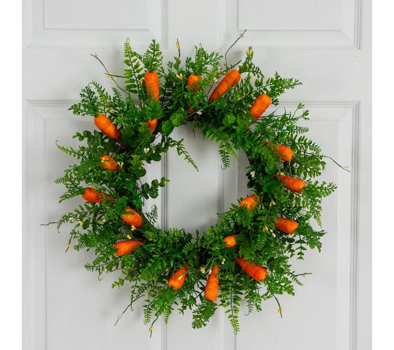 Nearly Natural 22" Mixed Fern Wreath with Carrot Ornaments — View 5