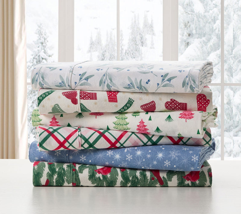 Hallmark Multi Trees Brushed Cotton Flannel Sheet Set, Twin — View 5