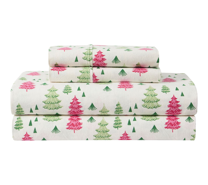 Hallmark Multi Trees Brushed Cotton Flannel Sheet Set, King — View 2