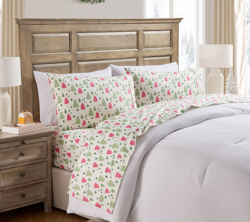 Hallmark Multi Trees Brushed Cotton Flannel Sheet Set, Full — View 7