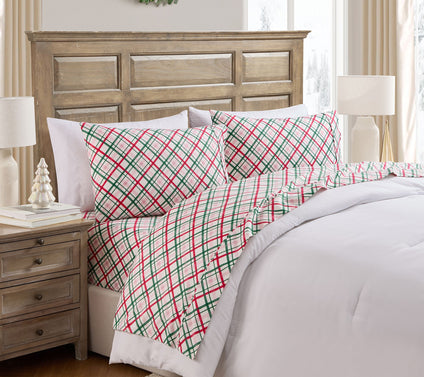 Hallmark Joy to the World Plaid Cotton Sheet Set, King