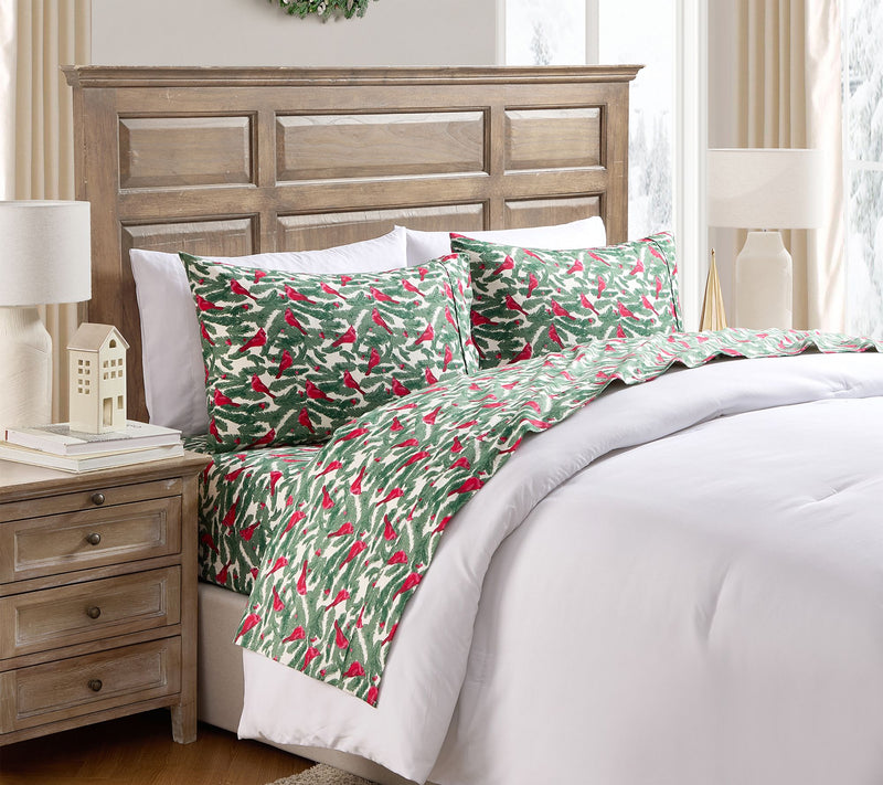 Hallmark Birdie Multi Brushed Cotton Flannel Sheet Set, Queen — View 7
