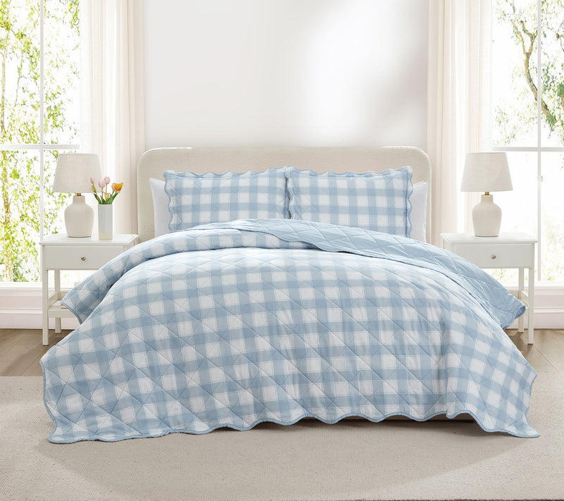Hallmark Checkered Bliss 3-Piece Scalloped Quilt Set, King — View 8