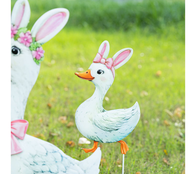 Glitzhome S/3 Easter Metal Duck Family Garden Stake — View 5