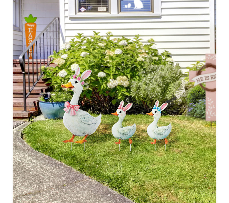 Glitzhome S/3 Easter Metal Duck Family Garden Stake — View 2