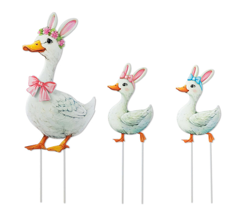 Glitzhome S/3 Easter Metal Duck Family Garden Stake — View 9
