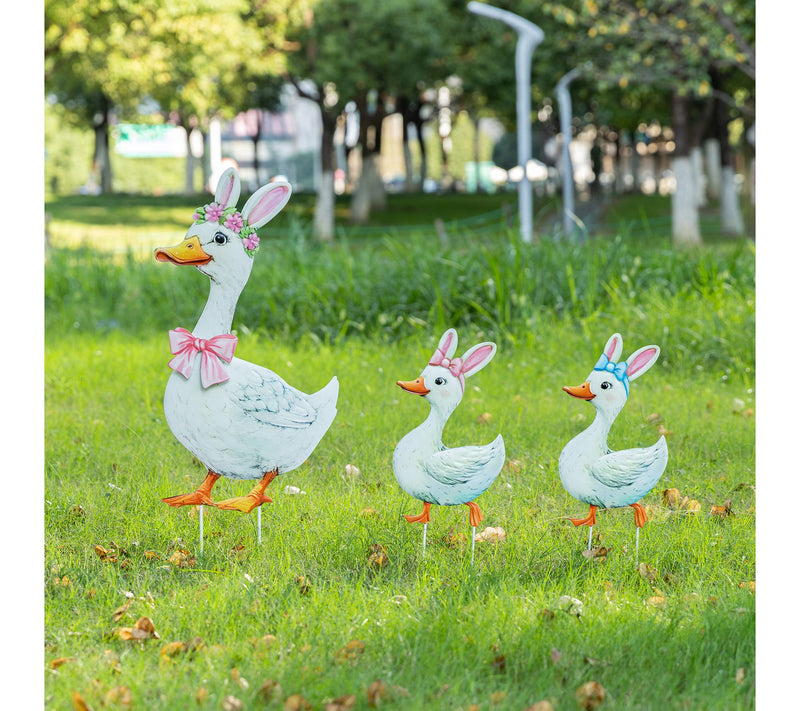 Glitzhome S/3 Easter Metal Duck Family Garden Stake — View 3