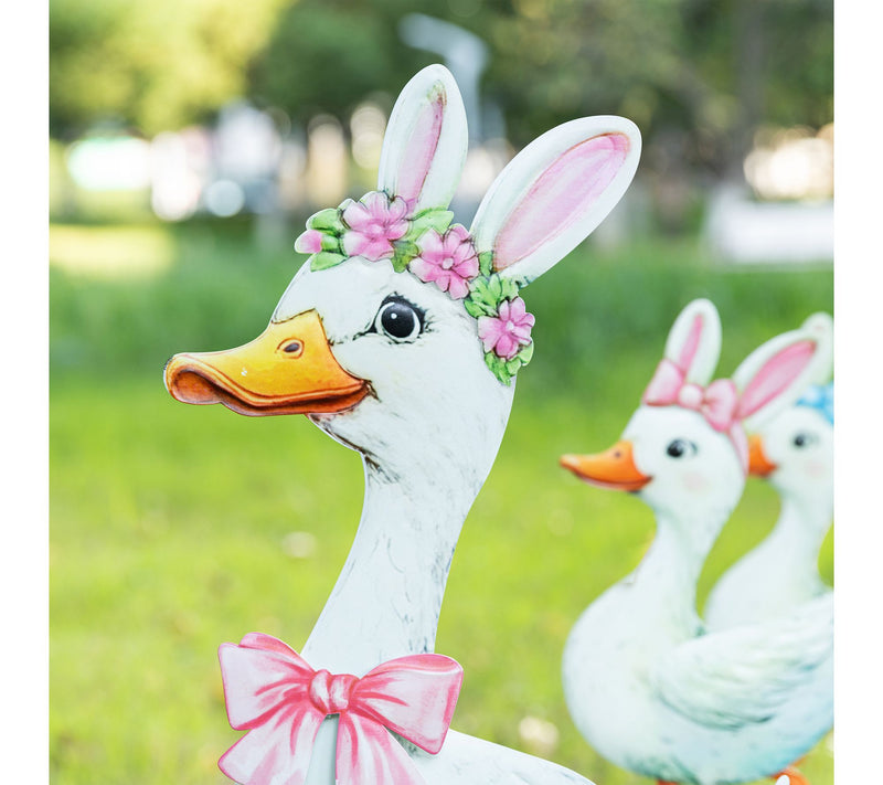 Glitzhome S/3 Easter Metal Duck Family Garden Stake — View 4
