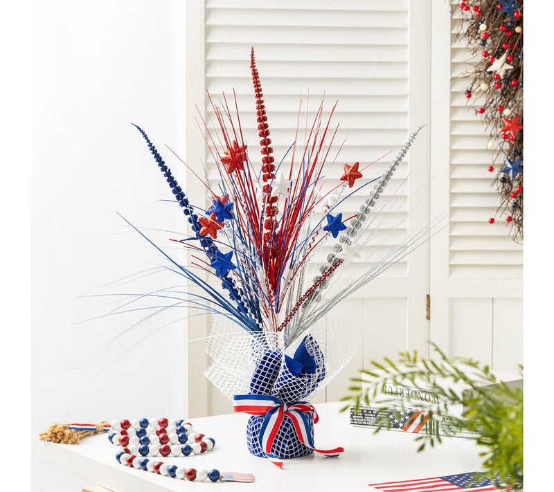 Glitzhome 21"H Patriotic Americana Stars Heather Table Tree — View 2