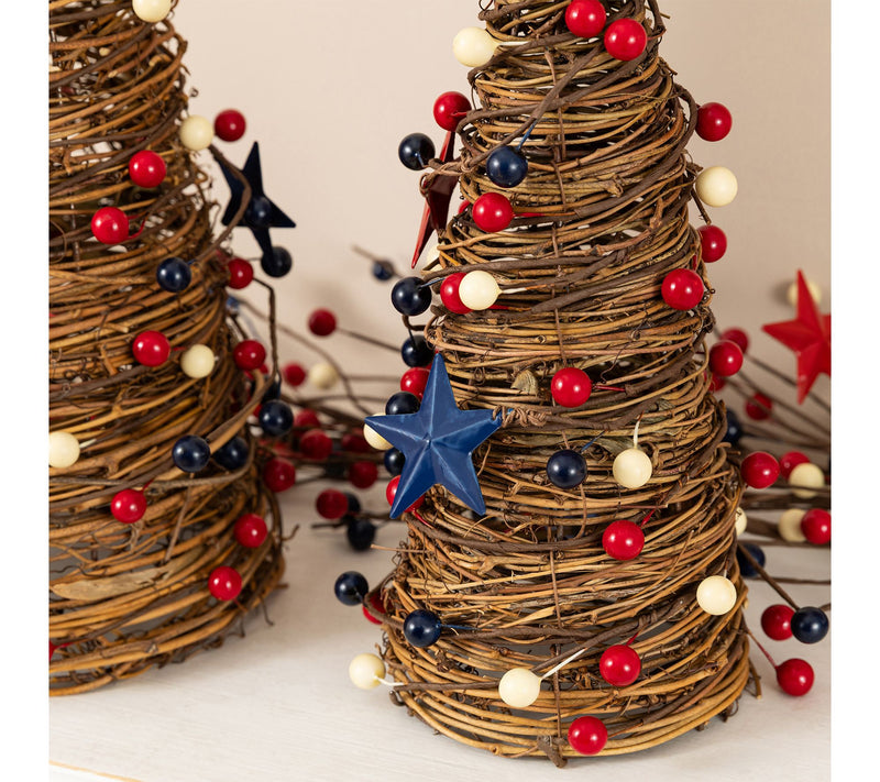 Glitzhome S/2 Patriotic Americana Stars Berry Cone Table Tree — View 4
