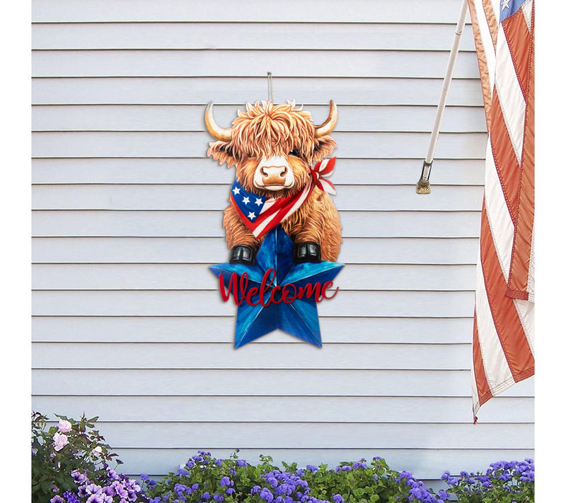 Glitzhome 30"H Patriotic Americana Highland CowGarden Stake — View 3