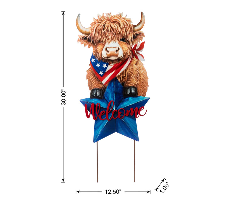 Glitzhome 30"H Patriotic Americana Highland CowGarden Stake — View 6