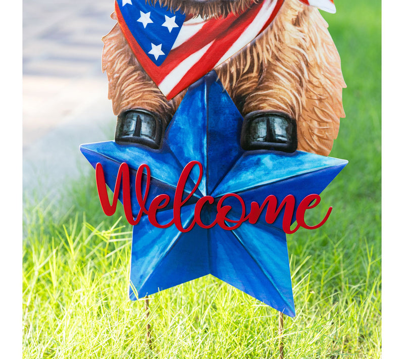 Glitzhome 30"H Patriotic Americana Highland CowGarden Stake — View 5