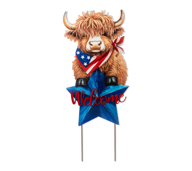 Glitzhome 30"H Patriotic Americana Highland CowGarden Stake — View 8