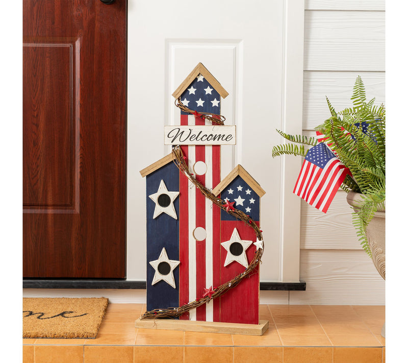 Glitzhome 30''H Patriotic Americana Birdhouse Porch Decor — View 2