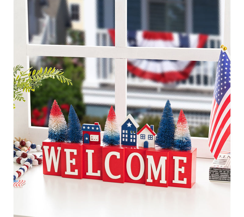 Glitzhome 14''L Patriotic Americana House /TreeTable Decor — View 2