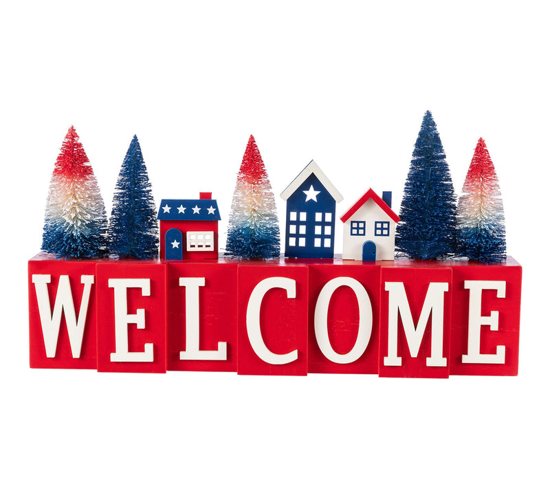 Glitzhome 14''L Patriotic Americana House /TreeTable Decor — Main view