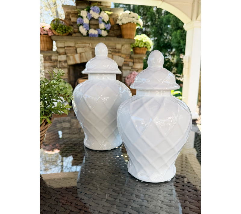 Simply Stunning 12" Ceramic Lattice Texture Ginger Jar by Janine Graff — View 7
