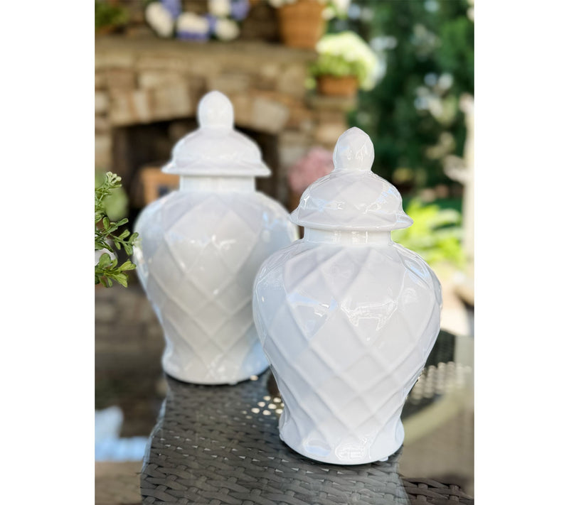 Simply Stunning 14" Ceramic Lattice Texture Ginger Jar by Janine Graff — View 4