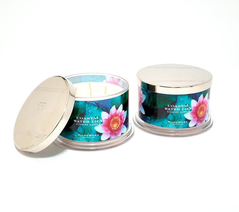 HomeWorx by Slatking + Co. S/2 18oz Coastal Water Lily Candles — Main view