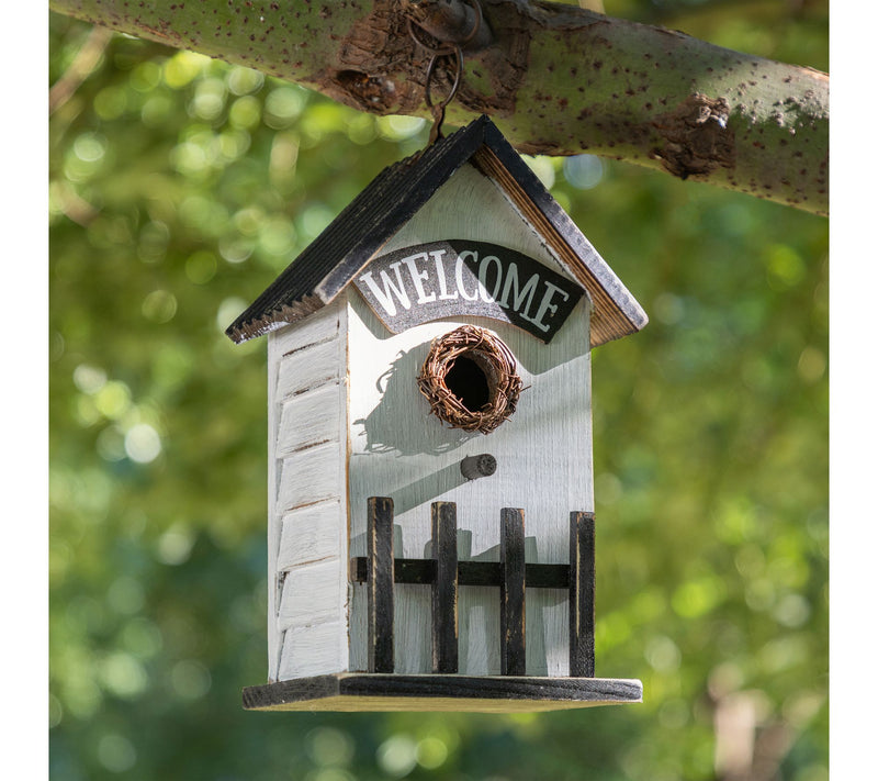 Glitzhome 11"H Solid Wood Fence Outdoor GardenBirdhouse — View 2