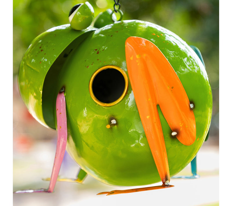 Glitzhome 9''L Metal Glossy Frog Outdoor GardenBirdhouse — View 4