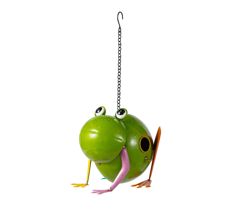 Glitzhome 9''L Metal Glossy Frog Outdoor GardenBirdhouse — Main view
