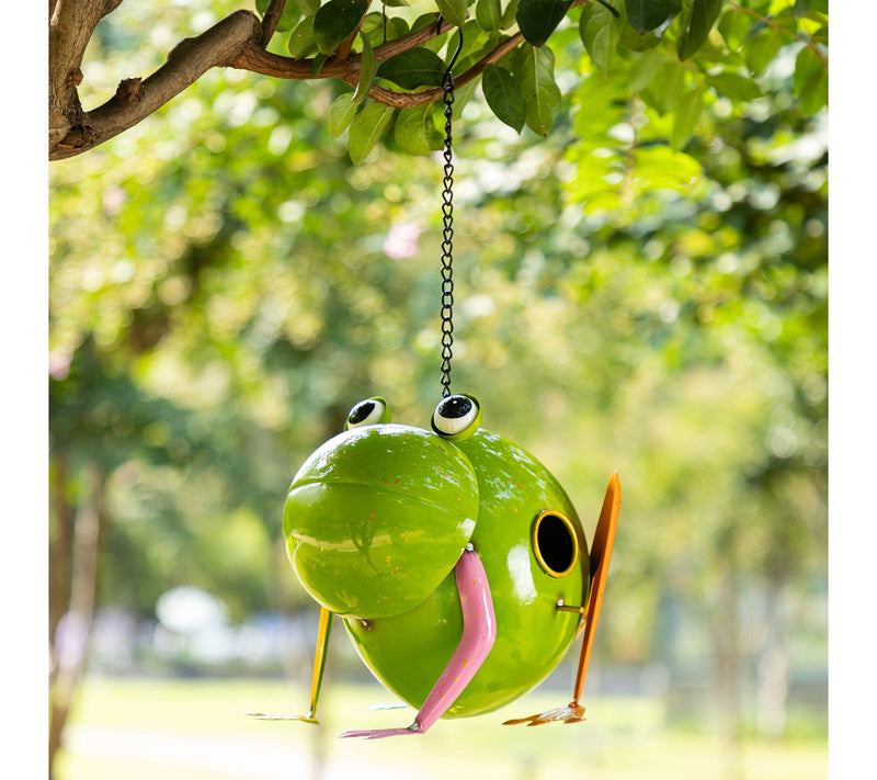Glitzhome 9''L Metal Glossy Frog Outdoor GardenBirdhouse — View 2